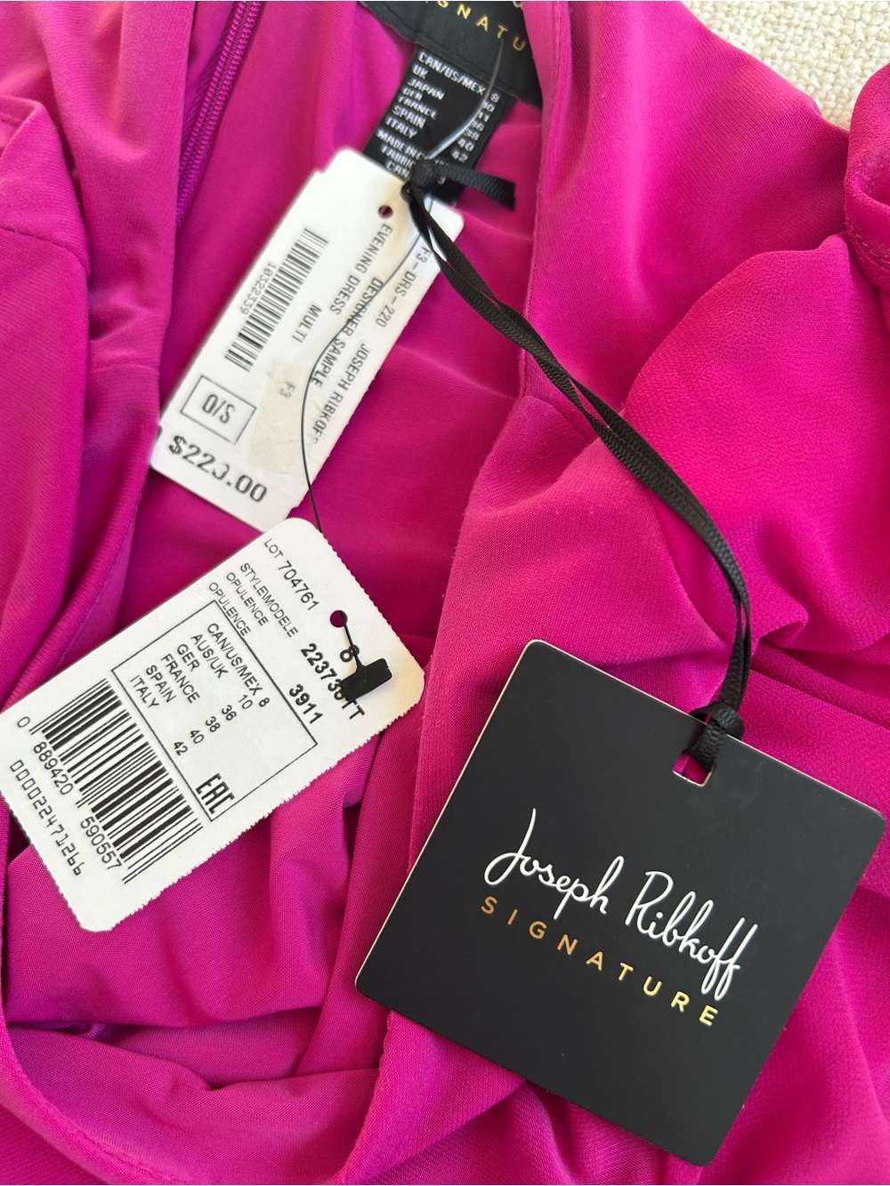 Joseph Ribkoff Magenta Rhinestone Asymmetrical Ruffle Lined Cocktail Dress | US - Picture 16 of 16